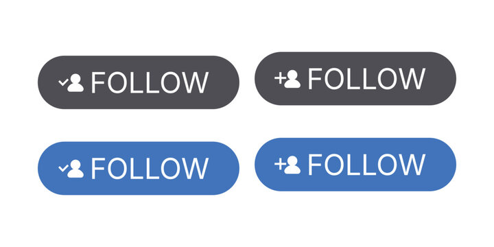 Follow Account Action Button UI Elements. Social Media User Profile Subscription Interface. Web Subscriber Addition Navigation Control button. Vector Illustration.