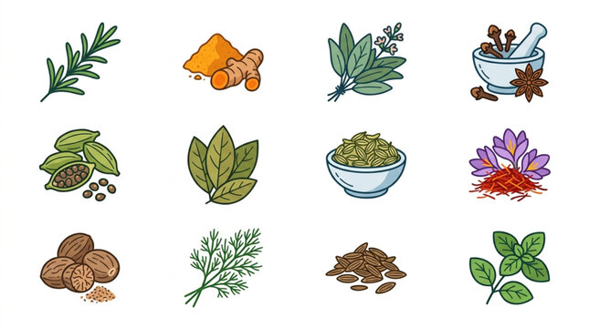 Collection of various herbs spices and roots for cooking and medicine.
