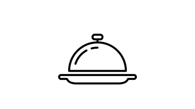 Hot catering cloche or tray animated icon for restaurant. Dining, cutlery, eatery, cover, food plate, and waiter animation symbol