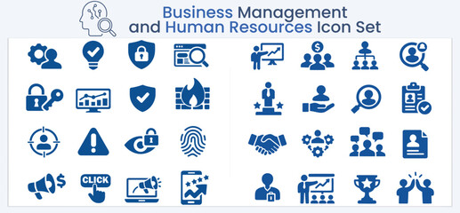 Fototapeta premium Business Management and Human Resources Icon Set for Leadership, Recruitment, Teamwork and Corporate Operations