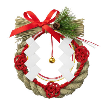 Japanese new year shimenawa wreath with bell