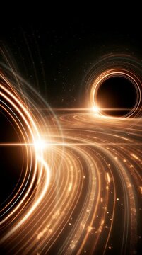 Binary black holes bending star fields, gravitational lensing forming surreal light circles, blending scientific realism with breathtaking cosmic beauty, cinematic and awe-inspiring.