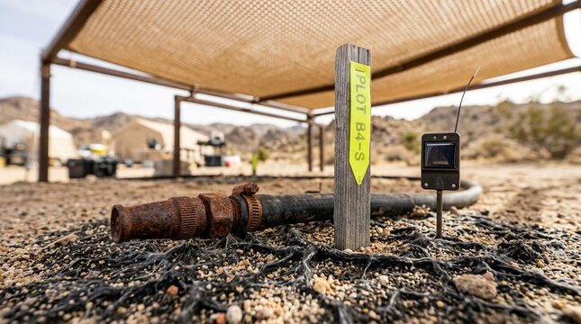 Abandoned Solar Plot 342 Panel Site Desert Landscape With Rusted