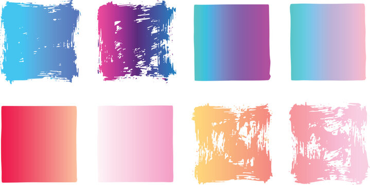 Grunge Text Box Set - Colorful Square Gradients and Distressed Brush Stroke Frames Vector Illustration