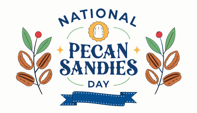 National pecan sandies day text with decorative nuts and leaves