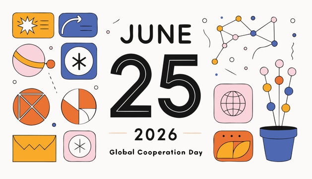 Colorful graphic calendar design for global cooperation day in june