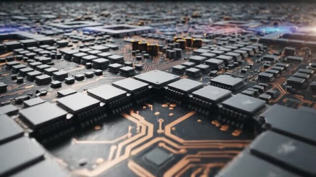 Microscopic Integrated Circuits Showcasing Advanced Electronic Design