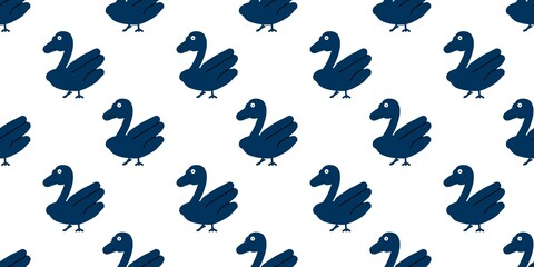 Fototapeta premium A seamless pattern featuring charming, dark blue stylized goose illustrations in a repeating grid on a white background. Perfect for textile and paper design.