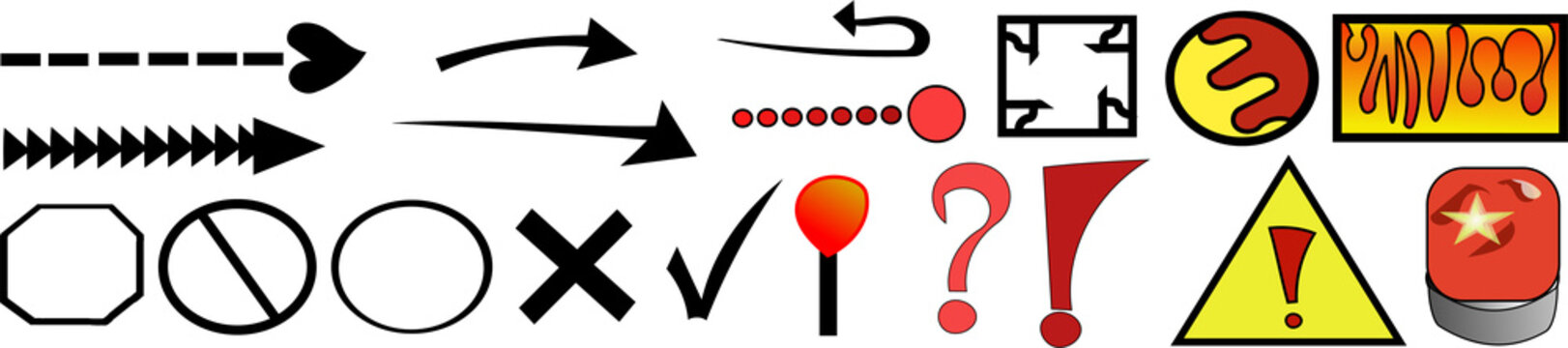 set of colorful road graphic icons and black arrows