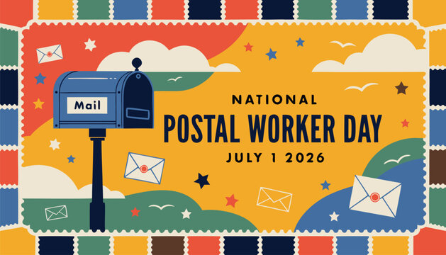 National postal worker day celebration graphic with blue mailbox design