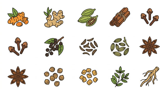 Collection of various spices and herbs for cooking and seasoning.