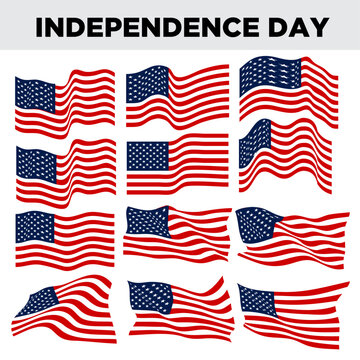 Independence Day USA Waving Flag Collection Vector Set