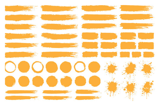 Large collection of black paint brush strokes crosses lines circles and grunge textures for artistic graphic design elements