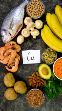 Foods that contain copper. Selective focus.
