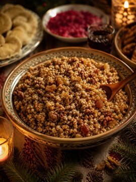 Traditionelle Kutja mit Mohn, Waln&uuml;ssen und Rosinen als russisches Weihnachtsgericht