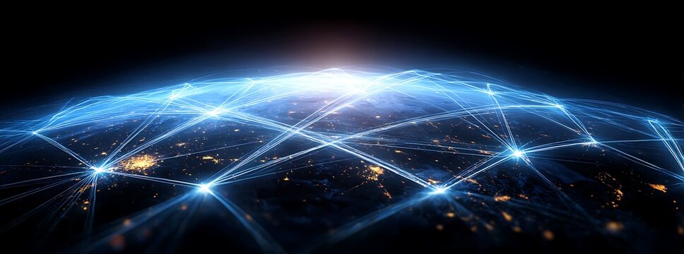 Communication technology and internet worldwide for business concept. Global world network connected and telecommunication on planet earth cryptocurrency, blockchain and IoT.