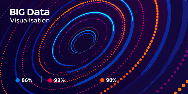 Concentric circles with data points a swirling vector illustration