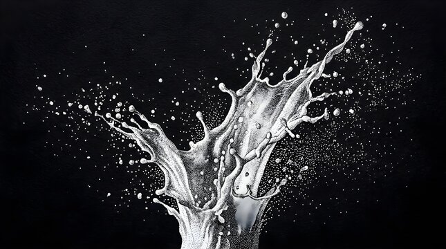 A dynamic splash of water against a dark background with droplets flying everywhere