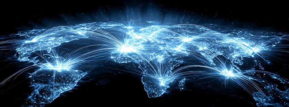 Communication technology and internet worldwide for business concept. Global world network connected and telecommunication on planet earth cryptocurrency, blockchain and IoT.