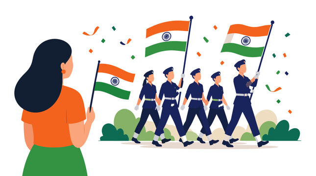 Parade Of Flag Bearers And Uniformed Marchers.