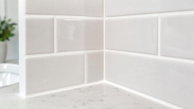 caulk. White caulk neatly filling tile gaps to create clean lines in a bathroom setting. real-estate listings, architecture portfolios, designed for interior renovation comparisons for interiors.