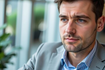 Obraz premium Focused man in business attire, thoughtful gaze