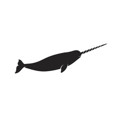 Simple black narwhal silhouette icon with silhouette wildlife underwater © hi
