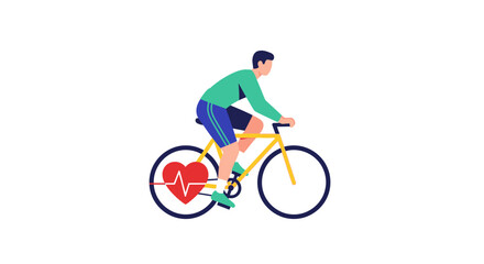 Obraz premium Man Cycling with Heartbeat Symbol - Healthy Lifestyle Concept