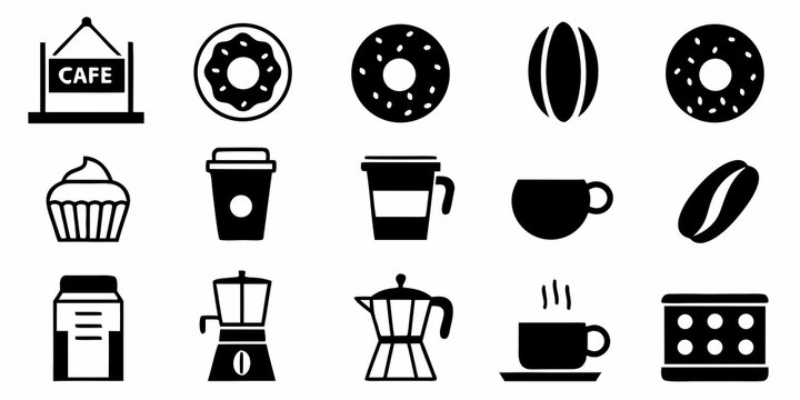 Caf Icons Collection Black And White Pictograms On A White Background