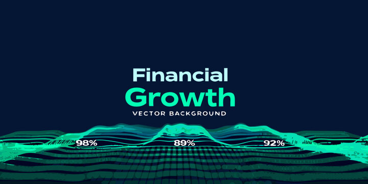 Wave pattern vector background with financial growth text overlay