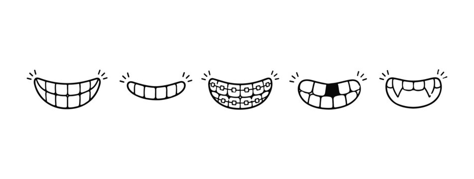 Teeth doodle set. doodle set on white background