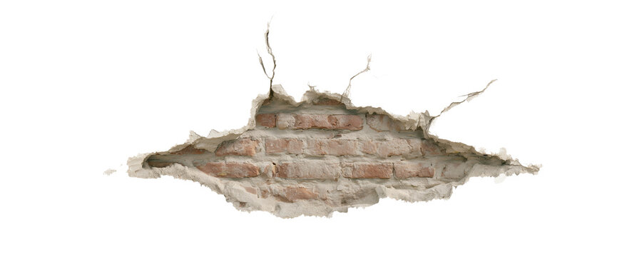 Cracked Wall with Exposed Brick in Realistic Broken Surface Design