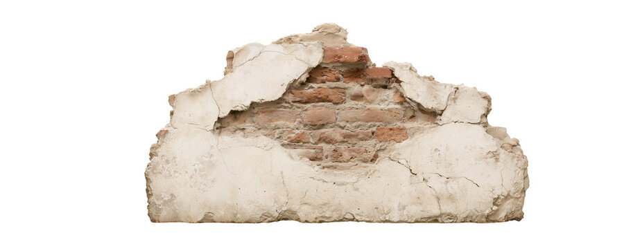 Weathered Wall with Exposed Brick and Cracked Plaster Texture
