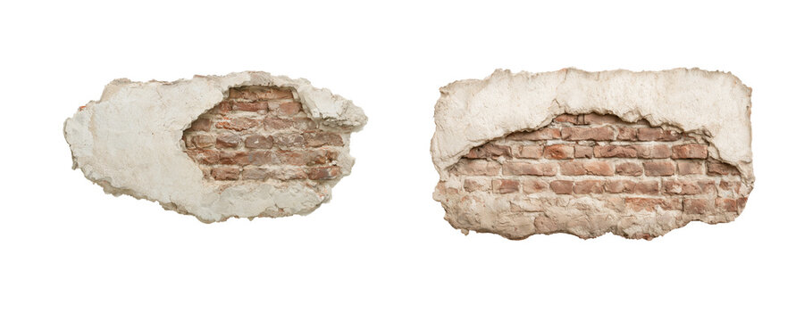 Cracked Wall Sections with Exposed Brick and Rough Texture Details