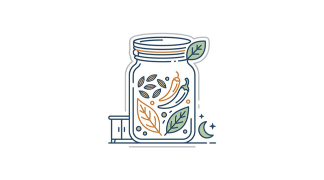 Glass jar filled with spices and herbs illustration.