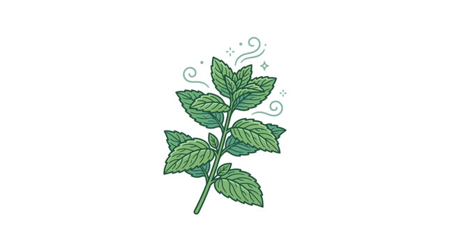 Fresh Mint Leaves Illustration with Gentle Steam Wisps.