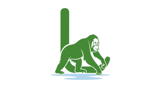 Green gorilla illustration with tall pole.