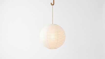 Obraz premium minimalist paper lantern hanging isolated on clean background representing soft ambient lighting, contemporary decor and serene interior design concept