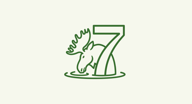 Green Moose Head and Number Seven Logo Design.