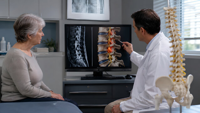 Lumbar spine spinal stenosis procedure concept with multilevel narrowing for medical education and patient consultation