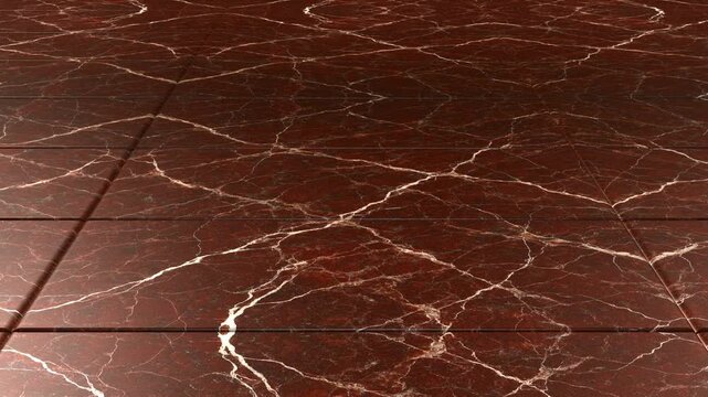Elegant camera movement over Rosso Levanto red marble tiles seamless pattern background deep cherry stone texture for premium interior decoration concepts