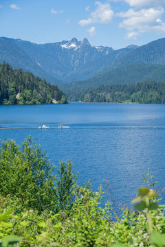 Beautiful View of Capilano Lake and Mountains in North Vancouver
