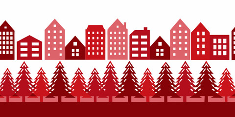 Red Town And Forest Silhouette Pattern On White Background © Uttam