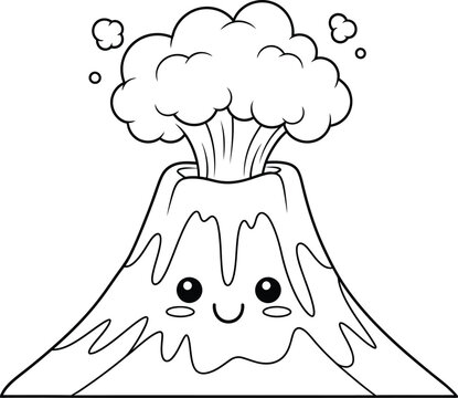 Cute volcano coloring page for kids erupting volcano illustration