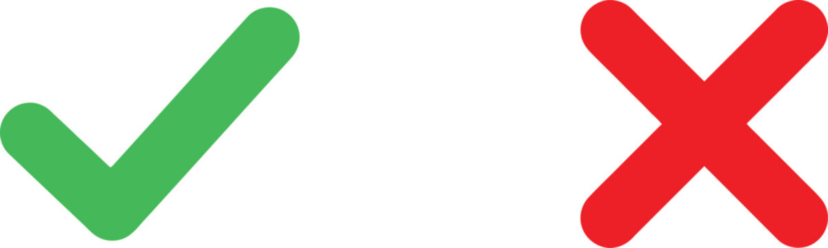 Green check mark and red cross mark symbols for survey and choice