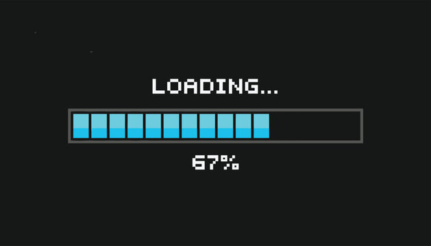 Pixel art style computer game loading progress bar at sixty seven percent on a dark grey user interface background.