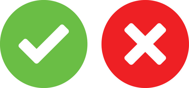 Green check mark and red cross sign icons for true or false and correct or incorrect choice