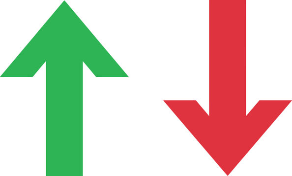 Green up arrow and red down arrow symbols for business and financial data comparison