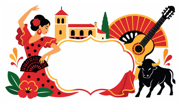 Spanish dancer with guitar bull.