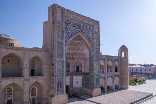 Ancient Islamic Madrassa with Ornate Tilework in Bukhara Uzbekistan